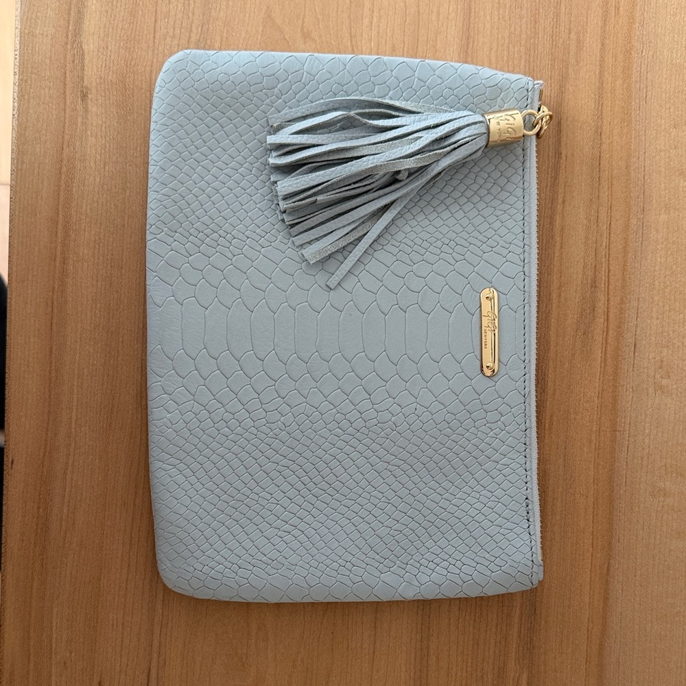 GiGi New York Light Blue Textured Clutch with Tassel